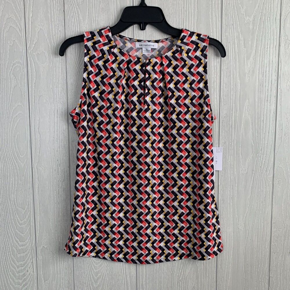 Liz Claiborne Pink Gray Sleeveless V-Neck Top Small NWT